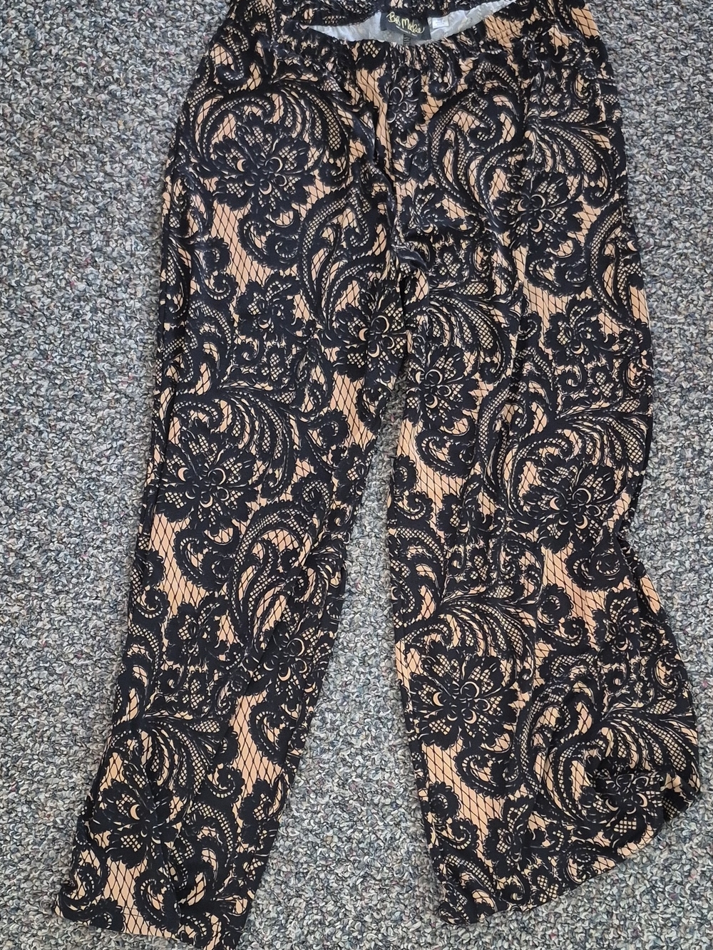Black Lace Overlay Wide Leg Pants - Beige Underlay